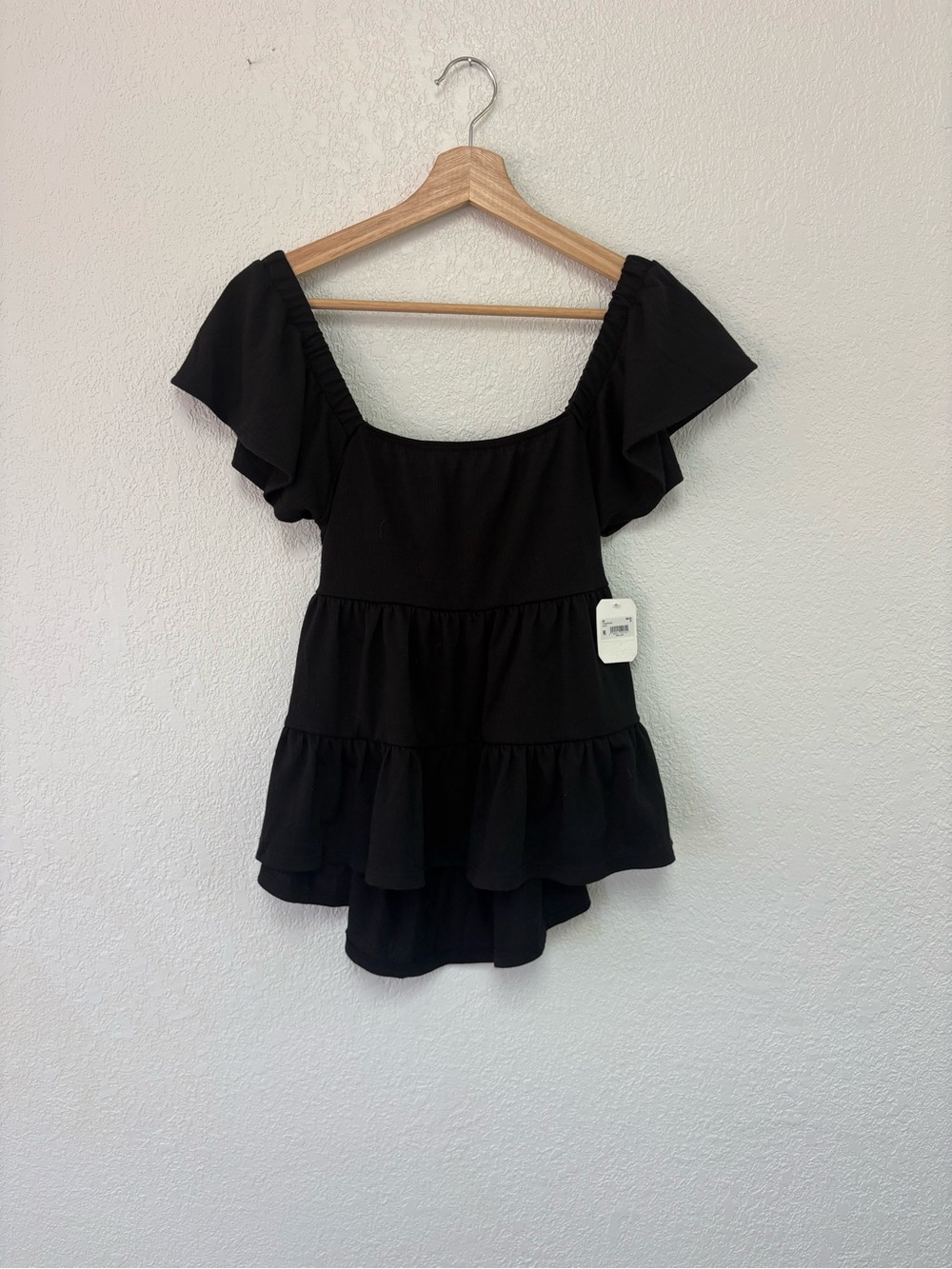 Altar'd State Black Square Neck Tiered Ruffle Top